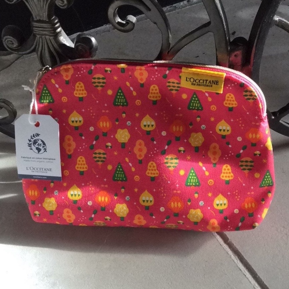 L’Occitane Red cosmetic almond bag NWT